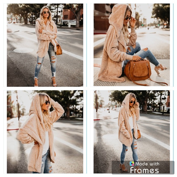 SMALL Plush Cozy Tan Open Front Hooded Cardi - Picture 2 of 8